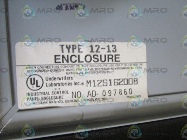 UNDERWRITERS LABORATORIES INC. ENCLOSURE M12S162008 *NEW NO BOX*
