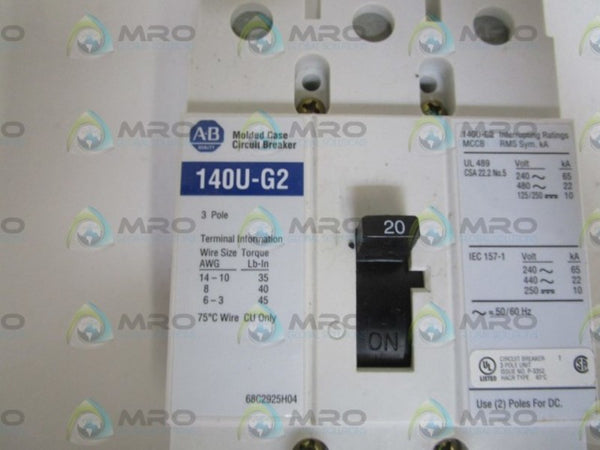 ALLEN BRADLEY 140U-G2C3-C20 SER. A CIRCUIT BREAKER 20A  NSMP