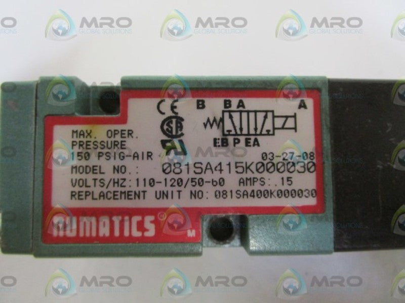 NUMATICS SOLENOID VALVE 081SA415K000030  UNMP