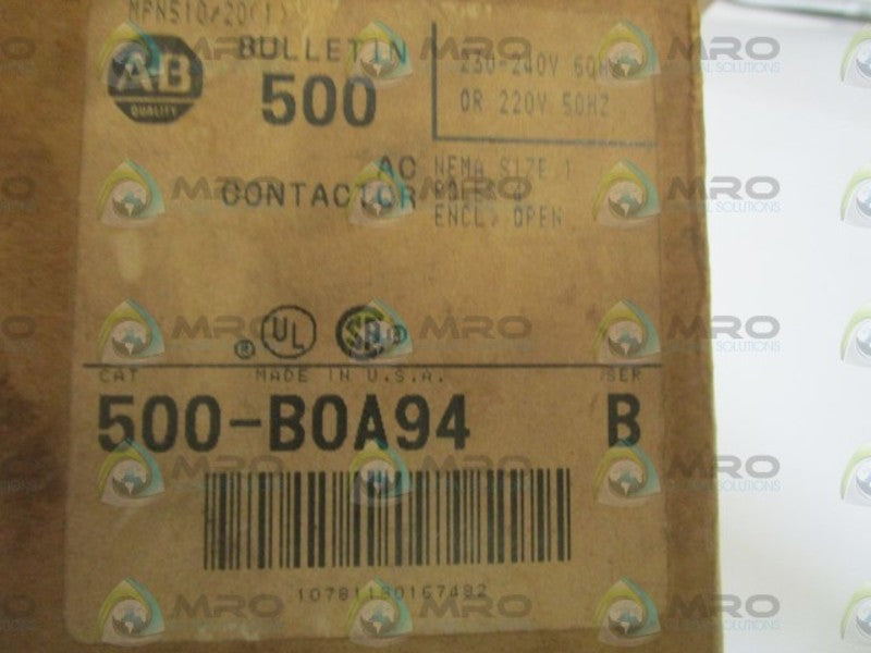 ALLEN BRADLEY AC CONTACTOR 500-BOA94 SER.B (AS PICTURED)  NSMP