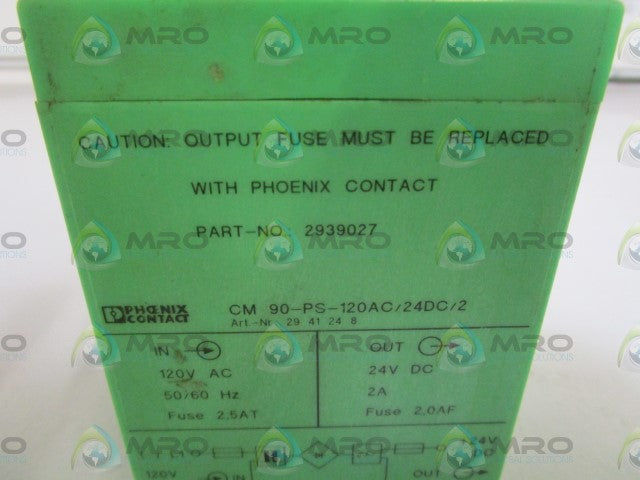 PHOENIX CONTACT POWER SUPPLY CM 90-PS-120AC/24DC/2 *USED*
