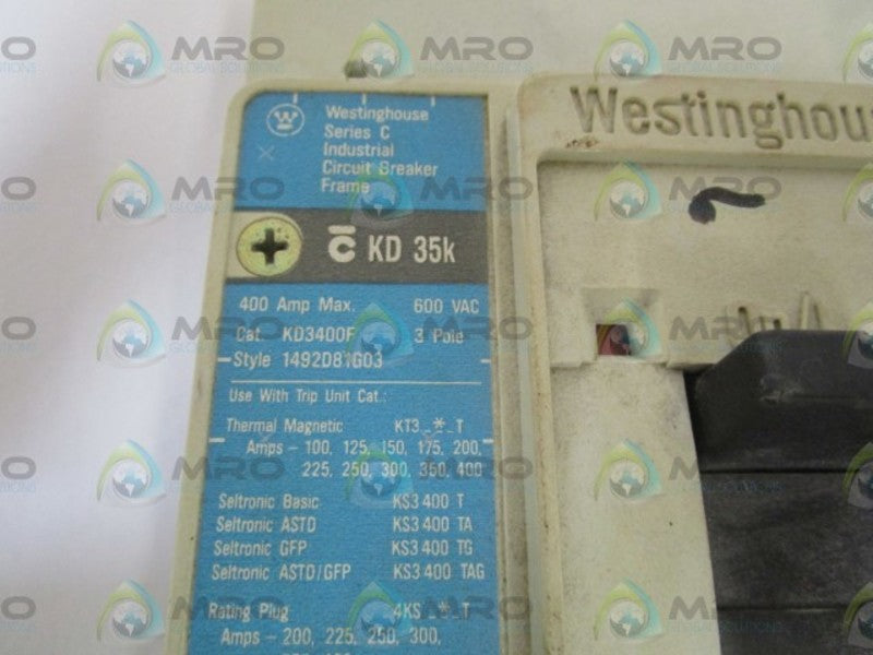 WESTINGHOUSE CIRCUIT BREAKER W/ TRIP UNIT KD3400 *NEW NO BOX*