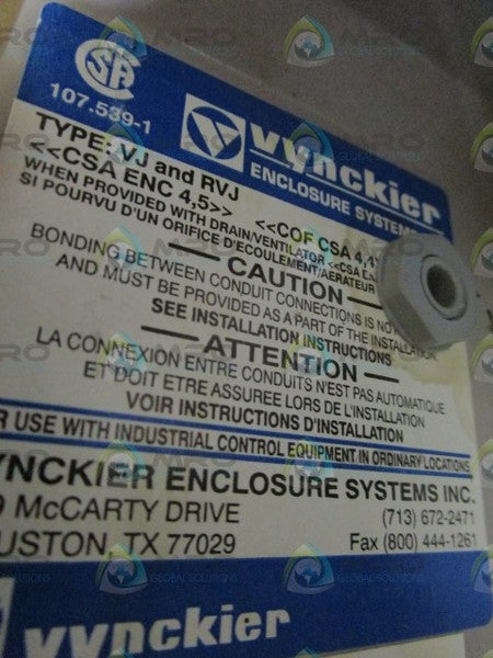 VYNCKIER ENCLSOURE TYPE VJ AND RVJ *USED*
