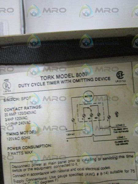 TORK DUTY CYCLE TIMER W/ OMIITTING DEVICE 8007 *USED*