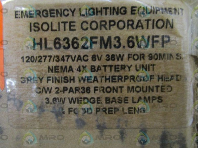 ISOLITE EMERGENCY LIGHTING EQUIPMENT HL6362FM3.6WFP *NEW IN BOX*