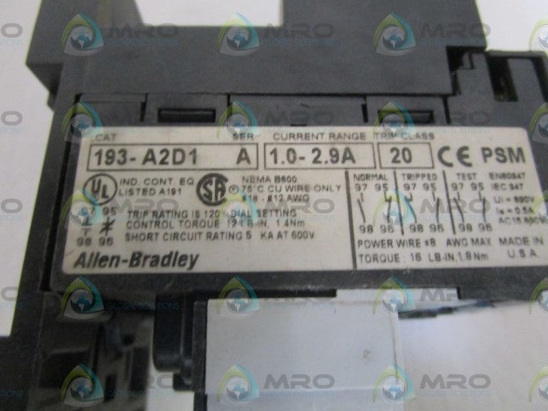 ALLEN BRADLEY (1.0-2.9A) 193-A2D1 SER. A W/ 193-BPM2 SER.A  UNMP