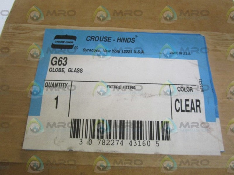 CROUSE-HINDS GLOBE (CLEAR) G63 * FACTORY SEALED *