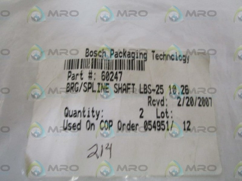 BOSCH BRG/SPLINE SHAFT 60247 * NEW IN BAG *