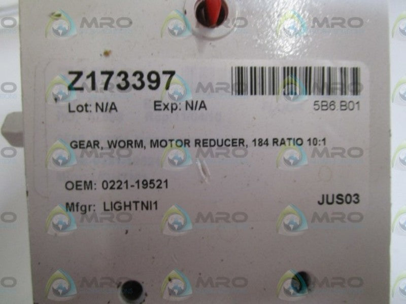 HUB CITY GEAR,WORM, MOTOR REDUCER 184 RATIO 10:1 0221-19521  NSNP