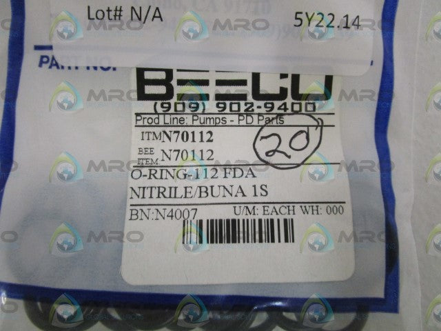 LOT OF 20 BEECO O-RING N70112 *NEW IN FACTORY BAG*