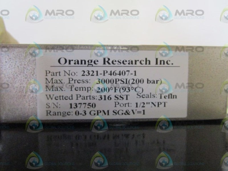ORANGE RESEARCH, INC. 0-3GPM GAUGE 2321-P46407-1 *NEW NO BOX*