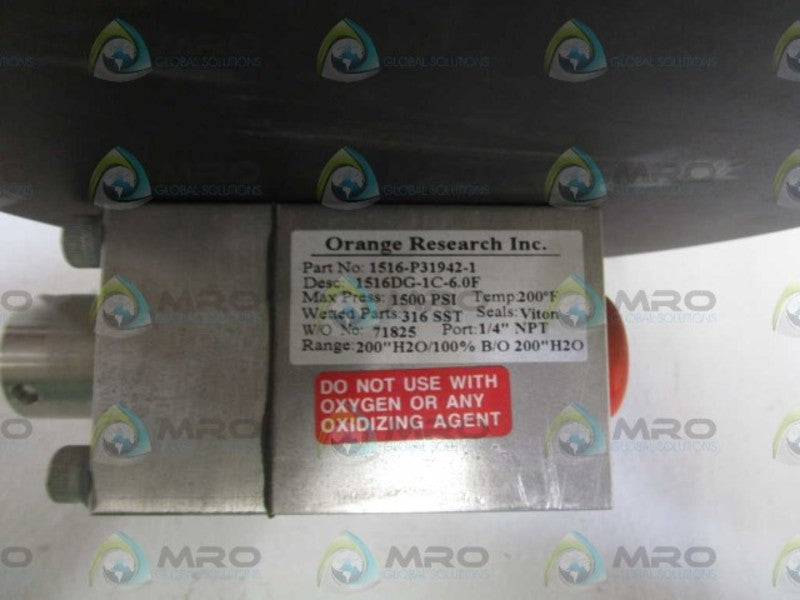 ORANGE RESEARCH 200"H2O/100% B/O 200"H2O GAUGE 1516-P31942-1  NSNP