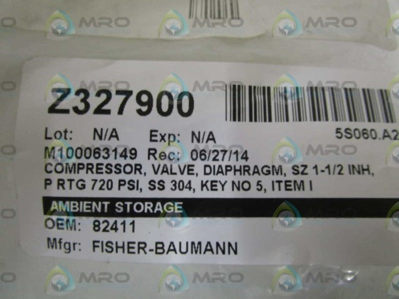 FISHER-BAUMANN 1-1/2" VALVE DIAPHRAGM COMPRESSOR 82411 NSNP