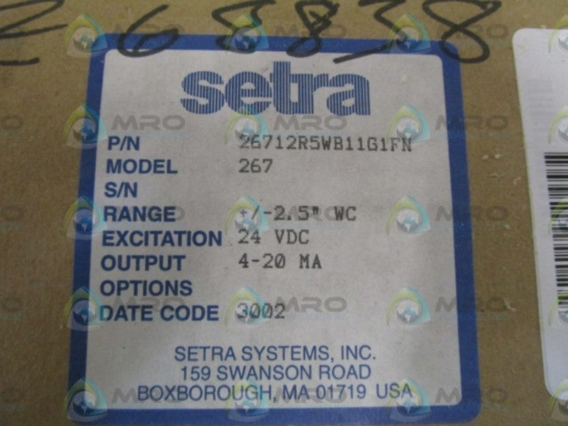 SETRA DIFFERENTIAL PRESSURE TRANSDUCER 26712R5WB11G1FN  NSMP