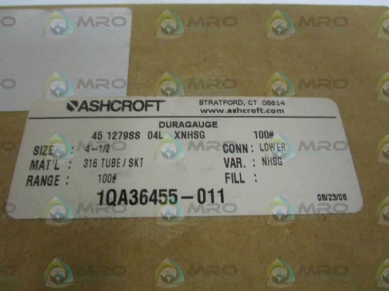 ASHCROFT 451279SS04LXNHSG-100# PRESSURE GAUGE 0-100 PSI  NSMP
