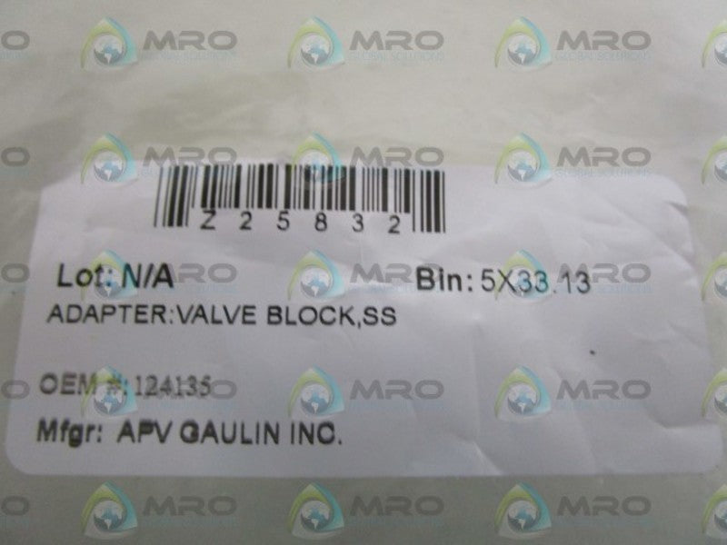 APV GAULIN INC. VALVE BLOCK SS ADAPTER 124135  NSNP