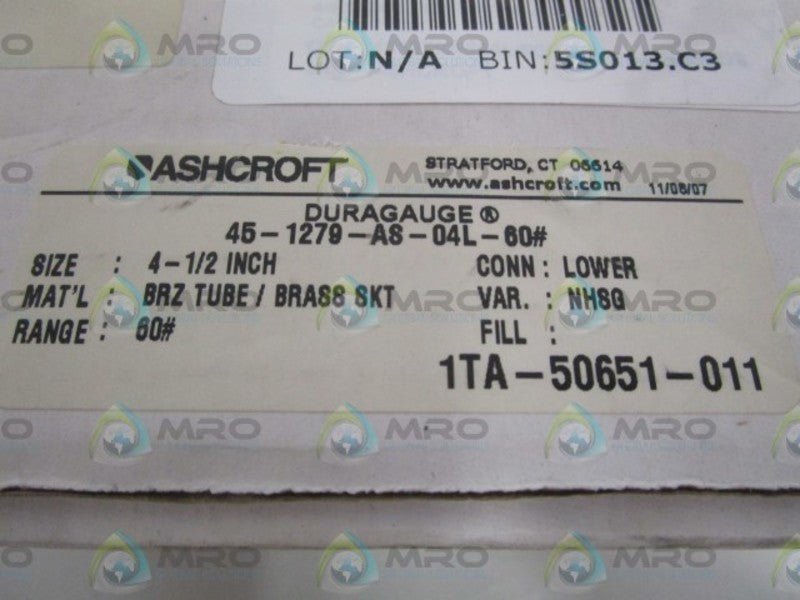 ASHCROFT 451279AS04L60# 60PSI 4-1/2" NSMP