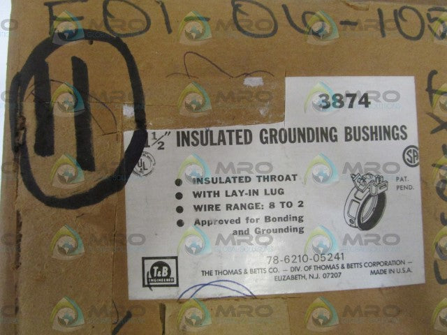 LOT OF 11 THOMAS & BETTS 1-1/2" INSULATED GROUNDING BUSHINGS 3874 *NEW IN BOX*