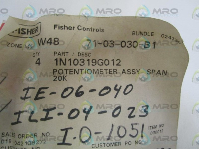 LOT OF 4 FISHER POTENTIOMETER ASSY 1N10319G012 *NEW IN FACTORY BAG*