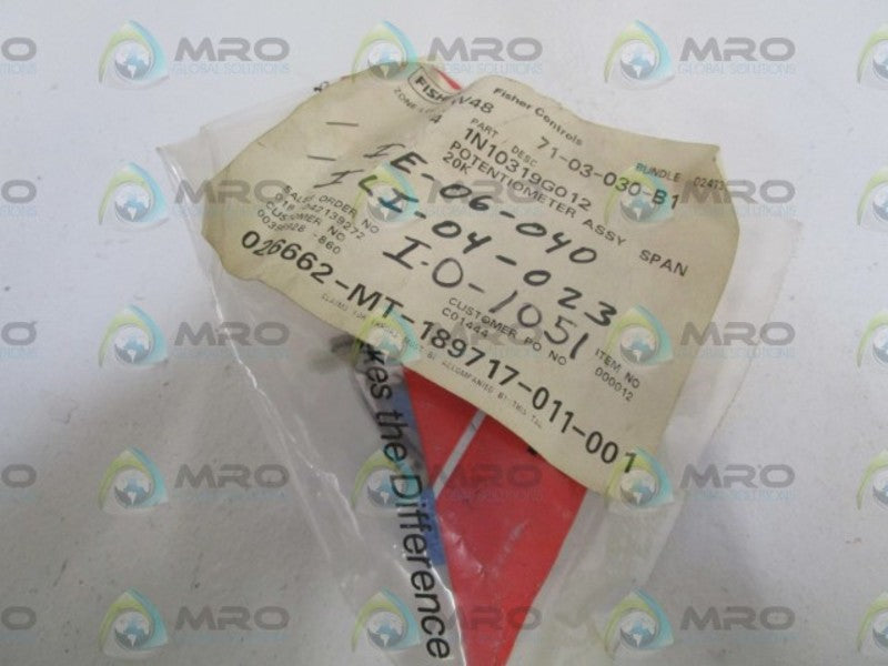 LOT OF 4 FISHER POTENTIOMETER ASSY 1N10319G012 *NEW IN FACTORY BAG*