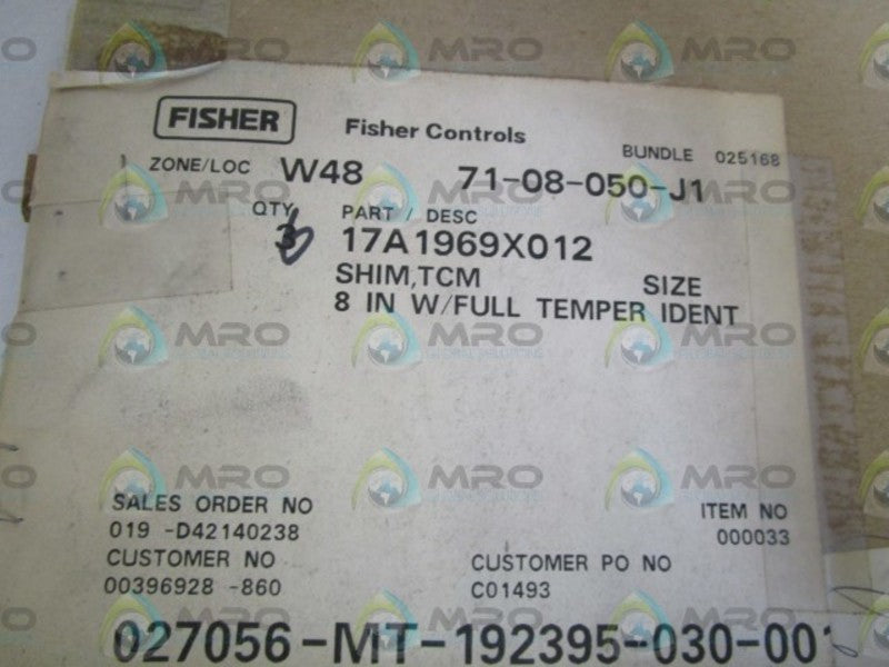 LOT OF 6 FISHER 8" TCM SHIM 17A1969X012 *NEW NO BOX*