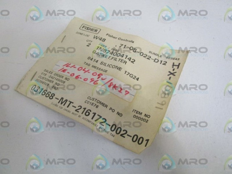 LOT OF 2 FISHER FILTER GASKET 1N874004142 *NEW IN FACTORY BAG*