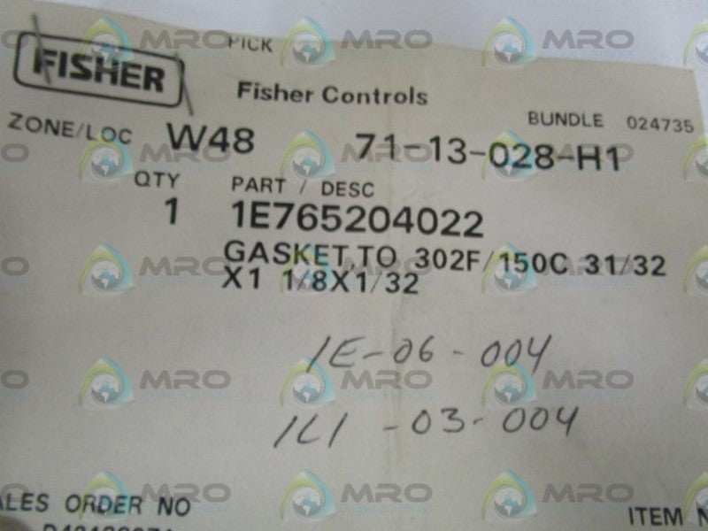 FISHER GASKET 1E765204022 * NEW IN FACTORY BAG *
