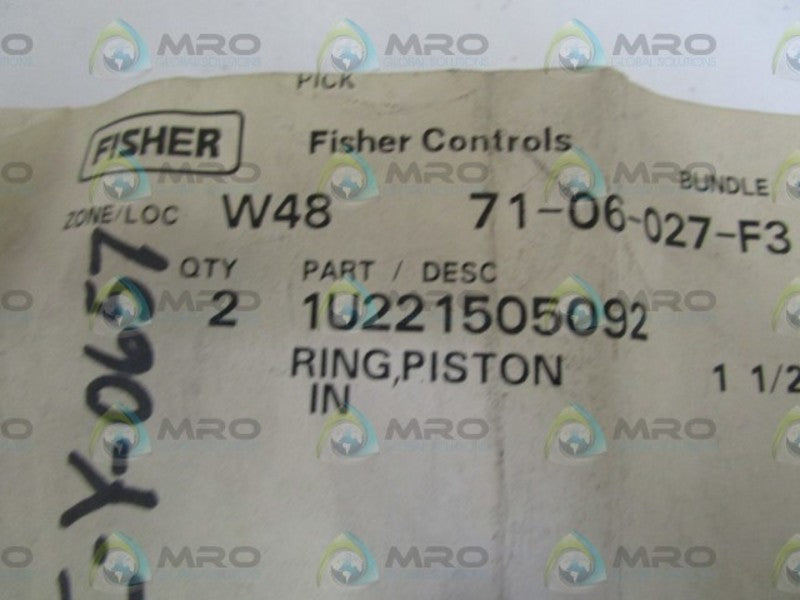 LOT OF 2 FISHER 1-1/2" PISTON RING 1U221505092 *NEW IN FACTORY BAG*