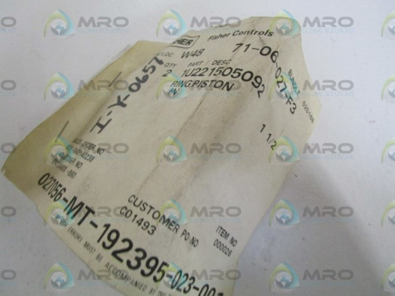 LOT OF 2 FISHER 1-1/2" PISTON RING 1U221505092 *NEW IN FACTORY BAG*