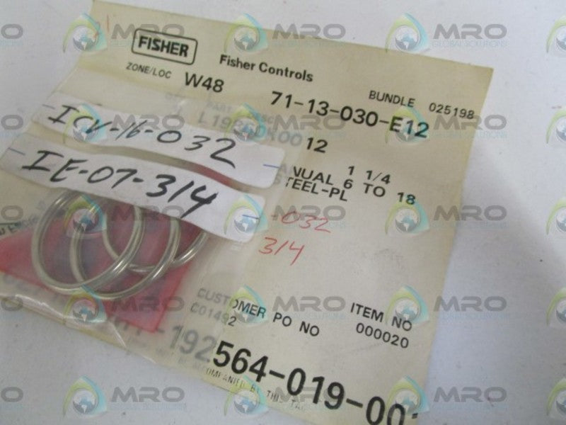 LOT OF 3 FISHER 1-1/4" DIA RING L19860K0012 *NEW IN FACTORY BAG*