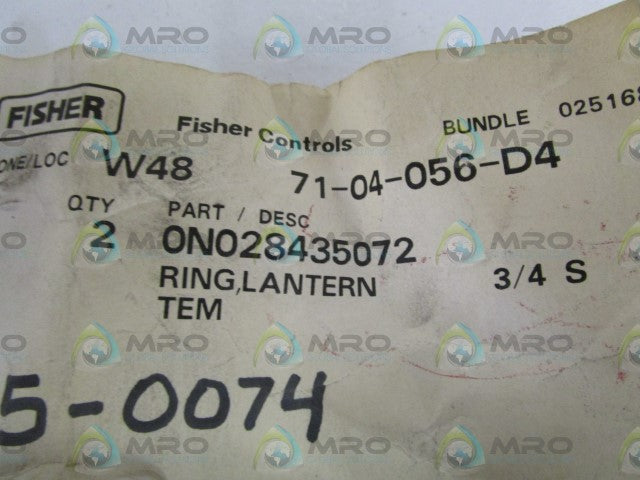 LOT OF 2 FISHER 3/4" LANTERN RING 0N028435072 *NEW IN FACTORY BAG*