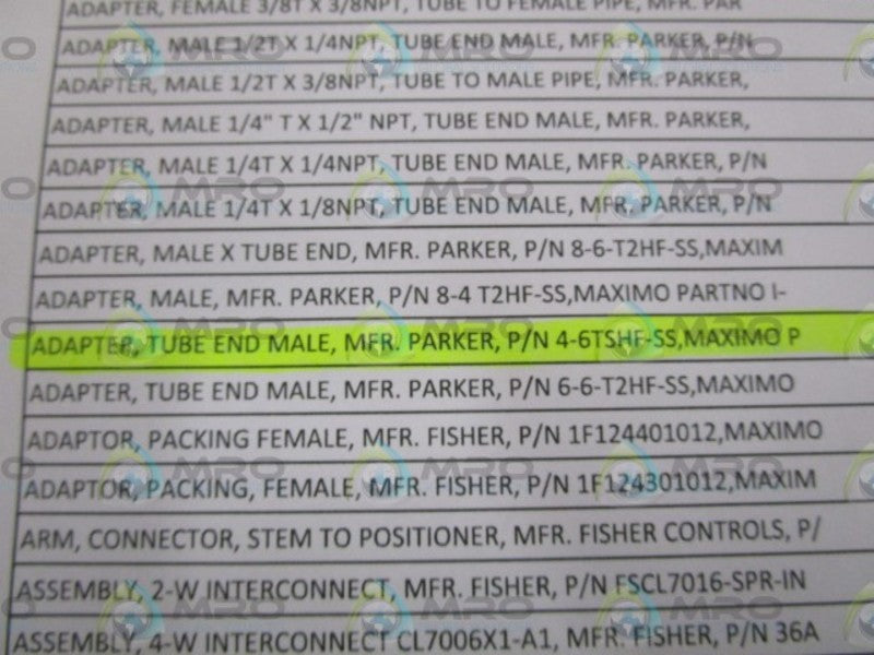 PARKER TUBE END MALE ADAPTER 4-6TSHF-SS *NEW NO BOX*