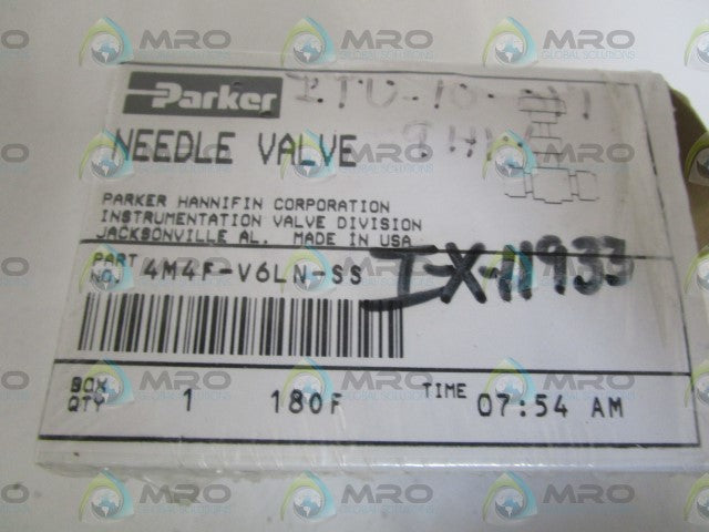 PARKER NEEDLE VALVE 4M4F-V6LN-SS *NEW IN BOX*