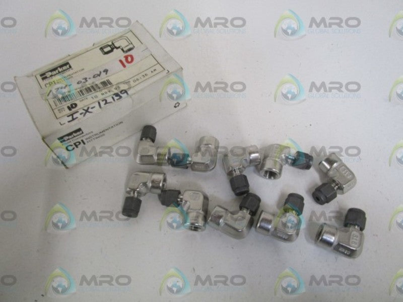 LOT OF 10 PARKER 1/8" X 1/8" FEMALE ELBOW 2-2DBZ-SS *NEW IN BOX*