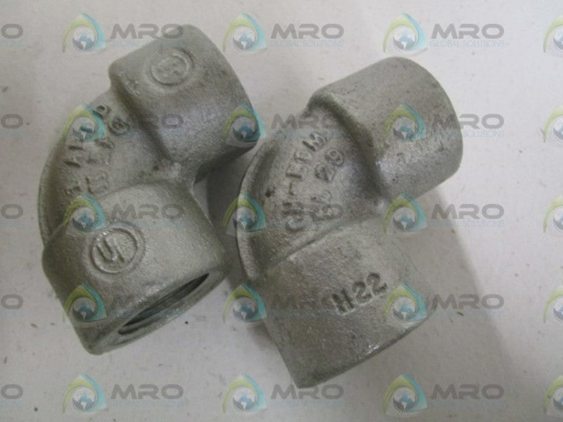 LOT OF 2 CROUSE-HINDS 3/4" 90 DEGREE FEMALE ELBOW EL29 *NEW IN BOX*