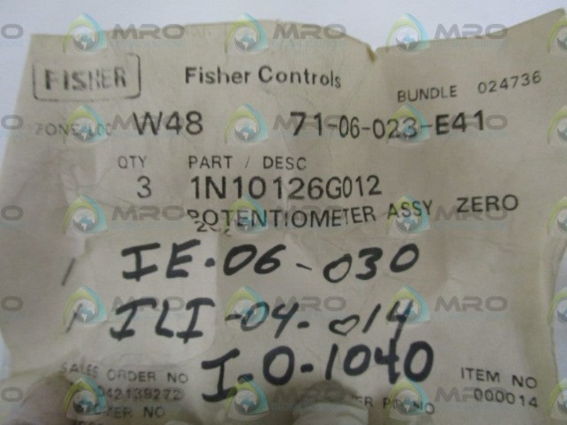 LOT OF 3 FISHER POTENTIOMETER 1N10126G012 *NEW IN FACTORY BAG*