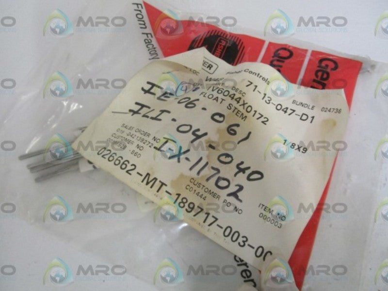 LOT OF 4 FISHER 1/8"X9" FLOAT STEM 1V6044X0172 *NEW IN FACTORY BAG*