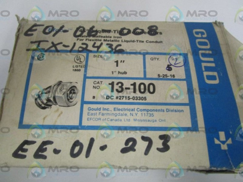 LOT OF 2 GOULD 1" CONNECTOR 13-100 *NEW IN BOX*