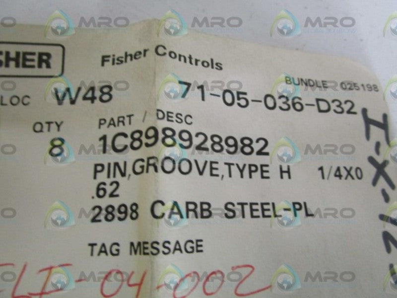 LOT OF 8 FISHER 1/4X0.62 PIN GROOVE 1C898928982 *NEW IN FACTORY BAG*