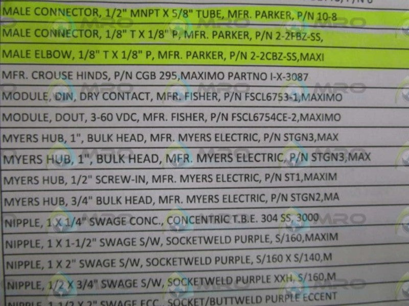 LOT OF 6 PARKER 1/2" MNPT X 5/8" MALE CONNECTOR 10-8 *NEW NO BOX*