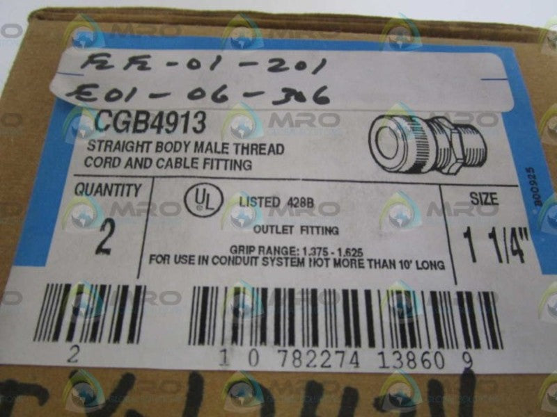 LOT OF 2 CROUSE-HINDS CGB4913 CABLE FITTING 1-1/4" *NEW IN BOX*