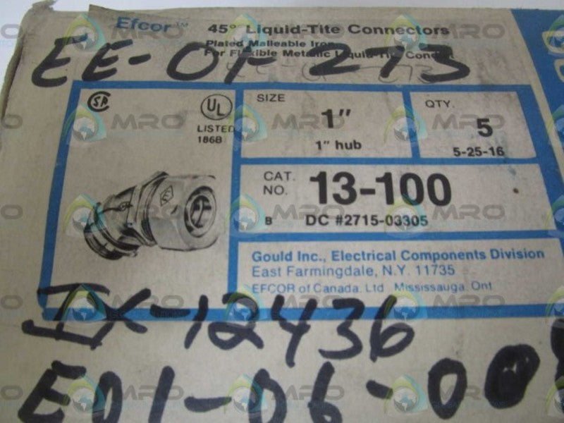 LOT OF 5 GOULD 1" CONNECTOR 13-100 *NEW IN BOX*