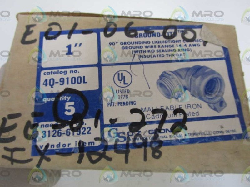 LOT OF 5 O-Z/GEDNEY 1" 90 DEGREE CONNECTOR 4Q-9100L *NEW IN BOX*