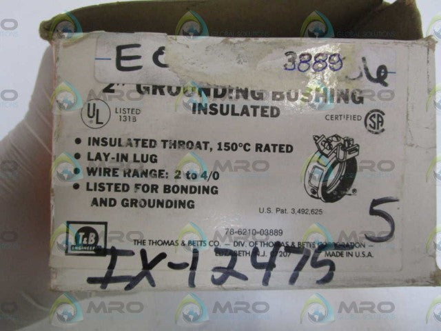LOT OF 5 THOMAS & BETTS 2" GROUDING BUSHING INSULATED 3889 *NEW IN BOX*