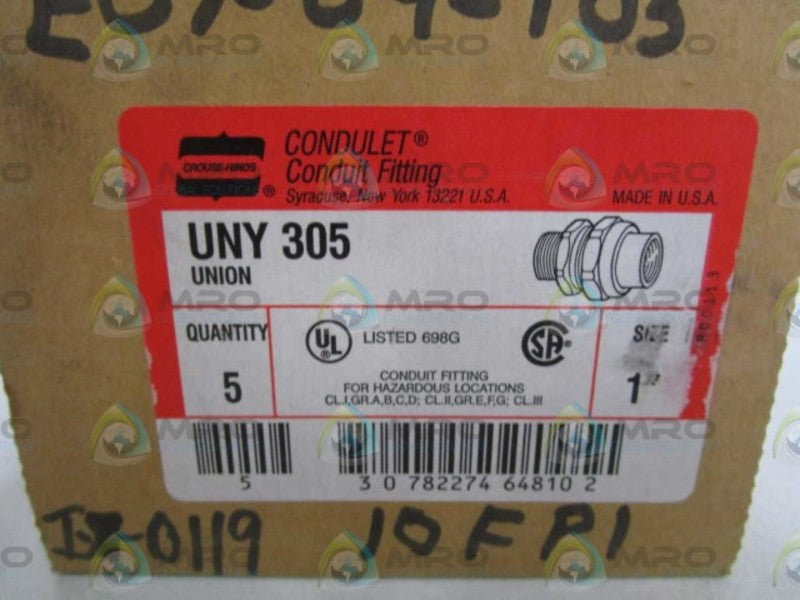 LOT OF 5 CROUSE-HINDS 1" CONDUIT FITTING UNY305 *FACTORY SEALED*