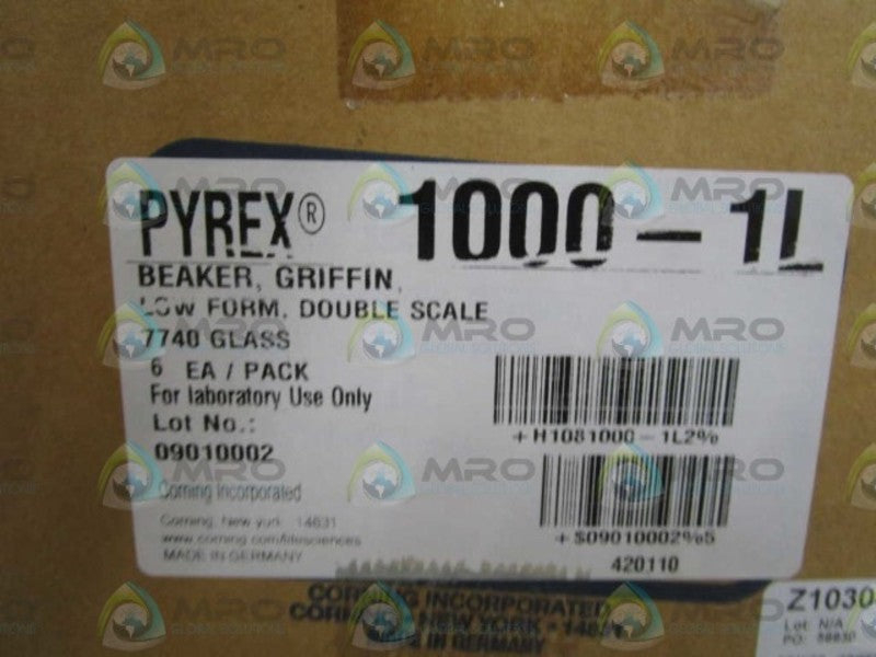 LOT OF 6 PIREX BEAKER 1000-1L  NSMP