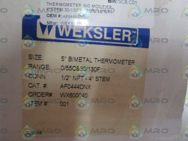 WEKSLER 5" BIMETAL THERMOMETER AF0444DNX  NSMP