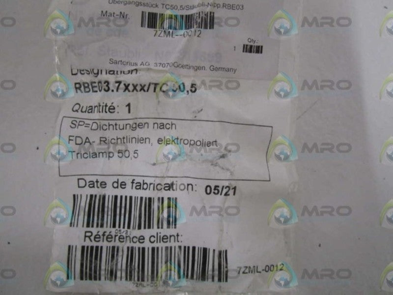 SARTORIUS SANITARY CONNECTION 1" TO 1-1/2" ADAPTER 17783  * NEW IN BAG *