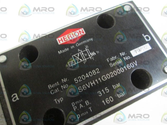 HERION VALVE 5204082 /S6VH11G02000160V *NEW NO BOX*