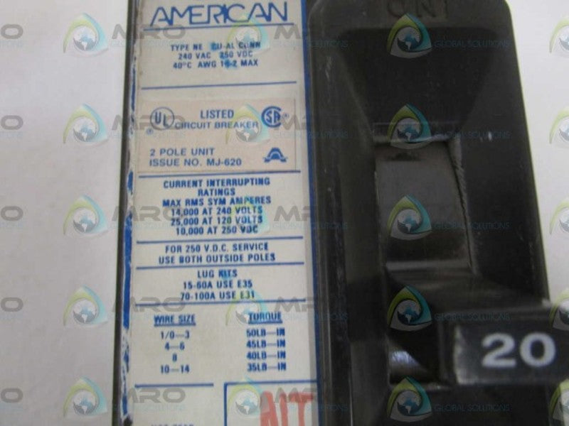 AMERICAN NE220 CIRCUIT BREAKER 20AMP  UNMP